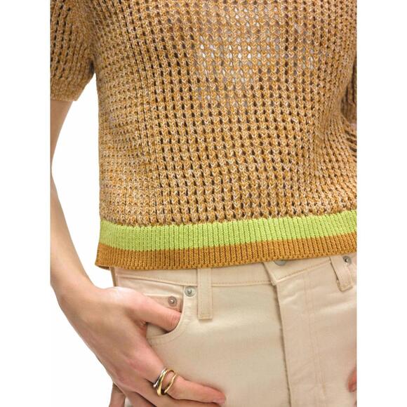 NEW WHITE + WARREN mesh t-shirt in tan marl - Picture 4 of 4